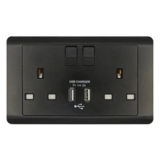 JEWEL GRAPHITE DOUBLE SOCKET WITH USB | USB مقبس مزدوج – سلسلة 