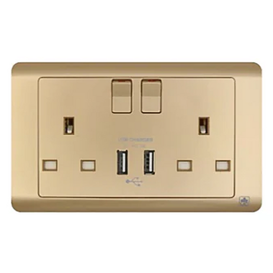 JEWEL CHAMPAGNE DOUBLE SOCKET WITH USB |  USB مقبس مزدوج – سلسلة 