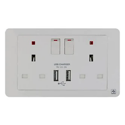 JEWEL WHITE DOUBLE SOCKET WITH USB | USB مقبس مزدوج – سلسلة 