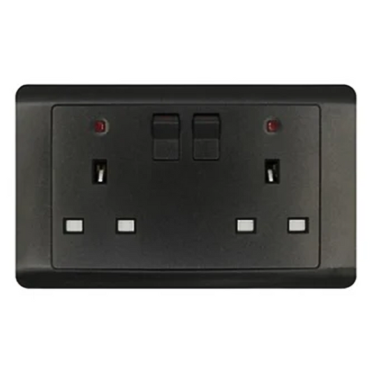 JEWEL GRAPHITE DOUBLE SOCKET WITH NEON | مقبس مزدوج مع ضوء نيون – سلسلة 