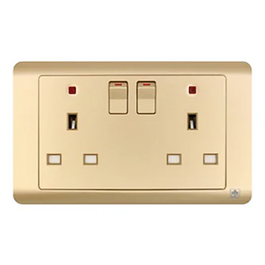 JEWEL CHAMPAGNE DOUBLE SOCKET WITH NEON | مقبس مزدوج مع ضوء نيون – سلسلة 