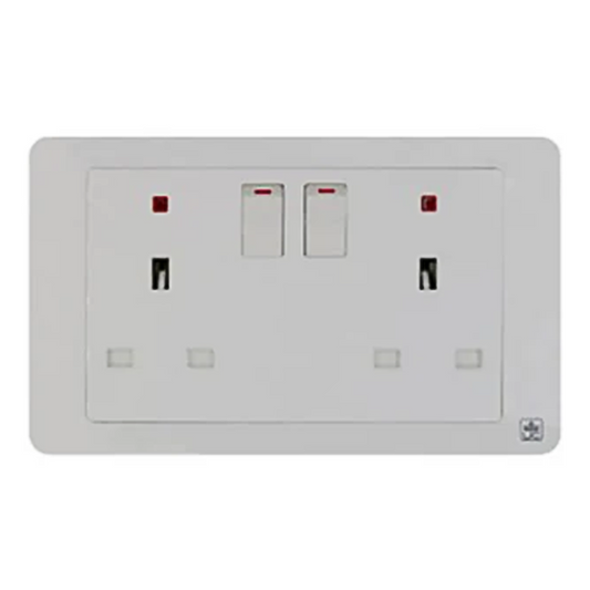 JEWEL WHITE DOUBLE SOCKET WITH NEON | مقبس مزدوج مع ضوء نيون – سلسلة 