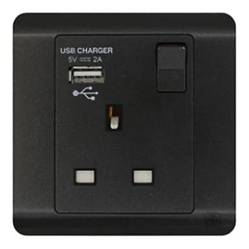 JEWEL GRAPHITE SINGLE SOCKET WITH USB | USB مقبس مفرد  – سلسلة "جوهرة" – جرافيت
