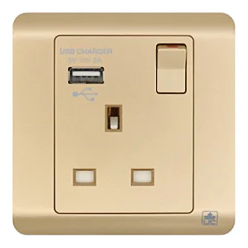 JEWEL CHAMPAGNE SINGLE SOCKET WITH USB | USB مقبس مفرد – سلسلة "جوهرة" – شامبين