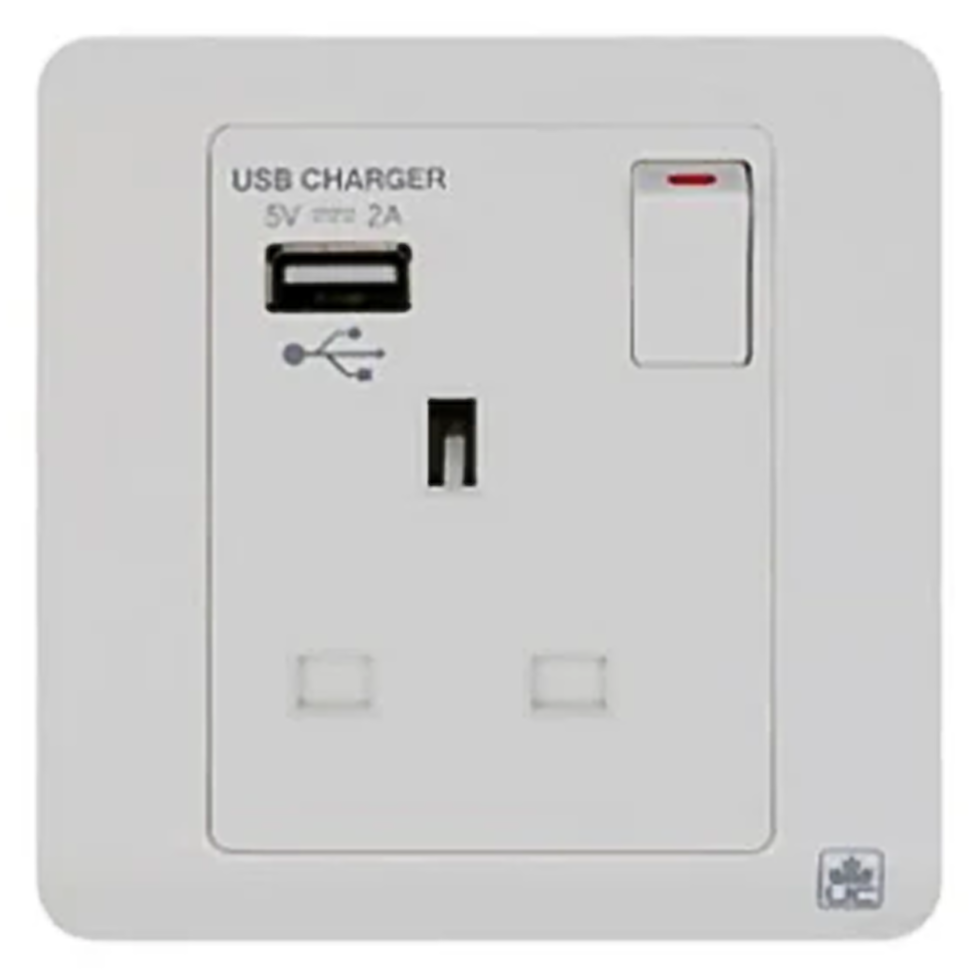 JEWEL WHITE SINGLE SOCKET WITH USB | USB مقبس مفرد – سلسلة "جوهرة" – الأبيض