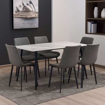 JAFIYA (DINING TABLE SET +6 CHAIRS) GREY & GREY