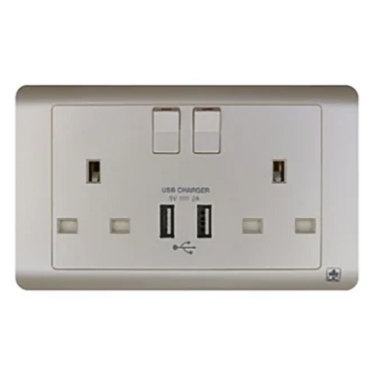 JEWEL PEARL WHITE DOUBLE SOCKET WITH USB |  USB مقبس مزدوج – سلسلة 