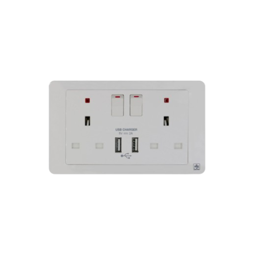 JEWEL WHITE DOUBLE  SOCKET WITH USB