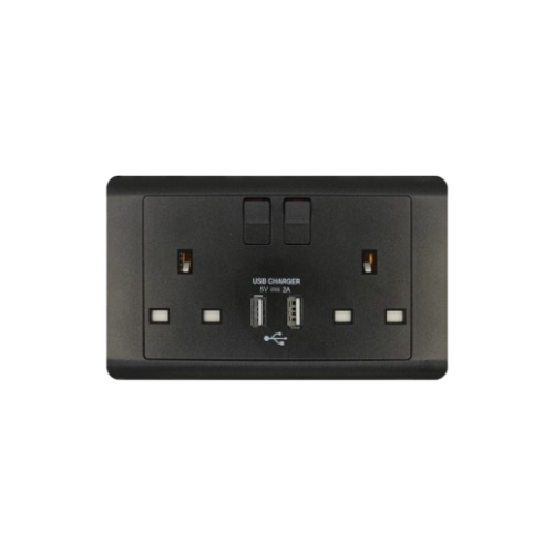 JEWEL GRAPHITE DOUBLE  SOCKET WITH USB